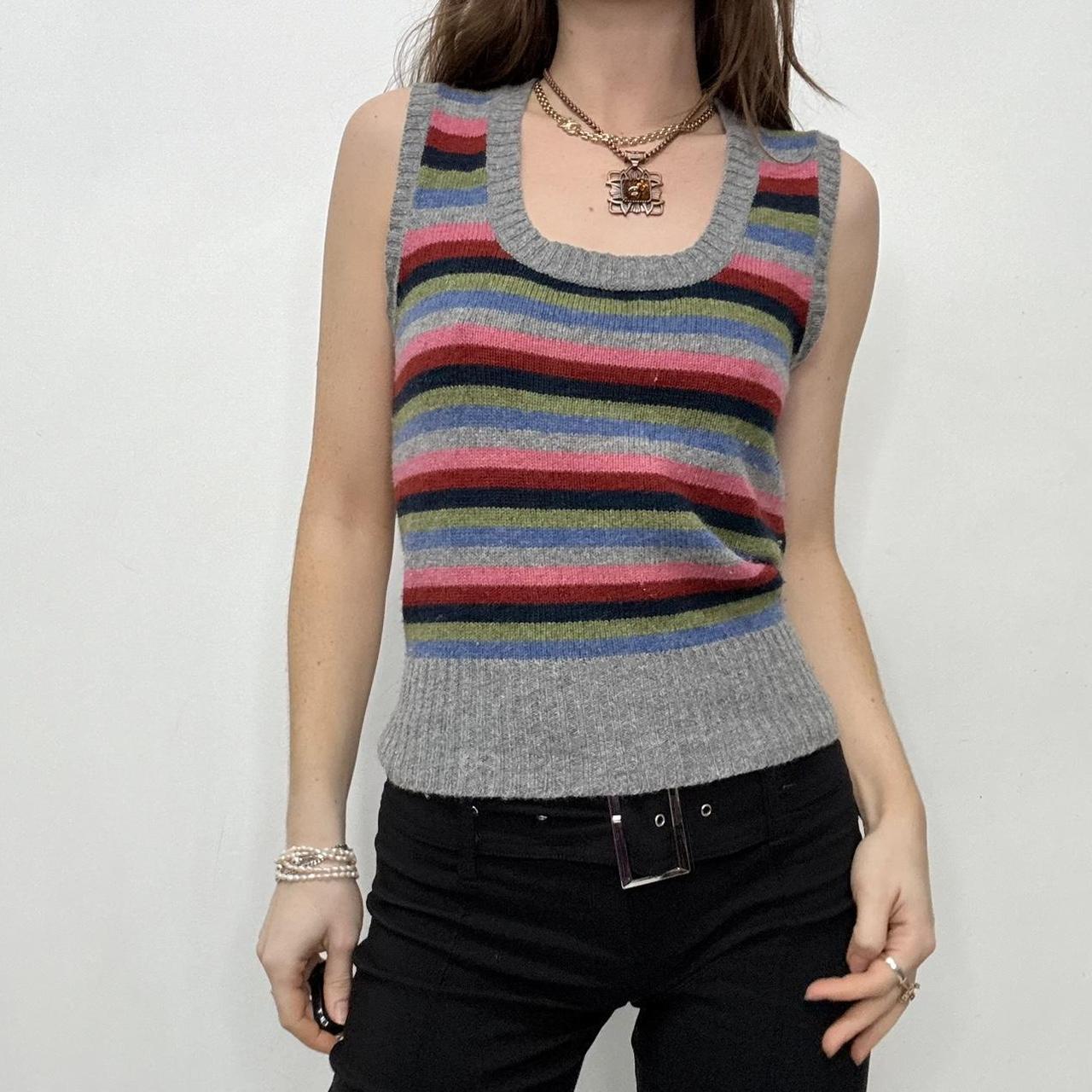 Grey striped wool knit vest