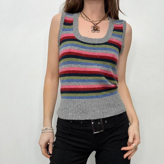Grey striped wool knit vest