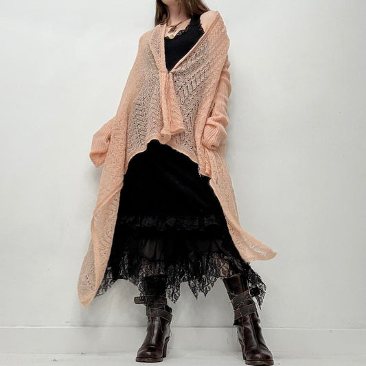 Sheer pink mohair long knit cardi