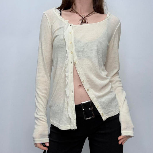 Cream Asymmetrical button-up sheer top