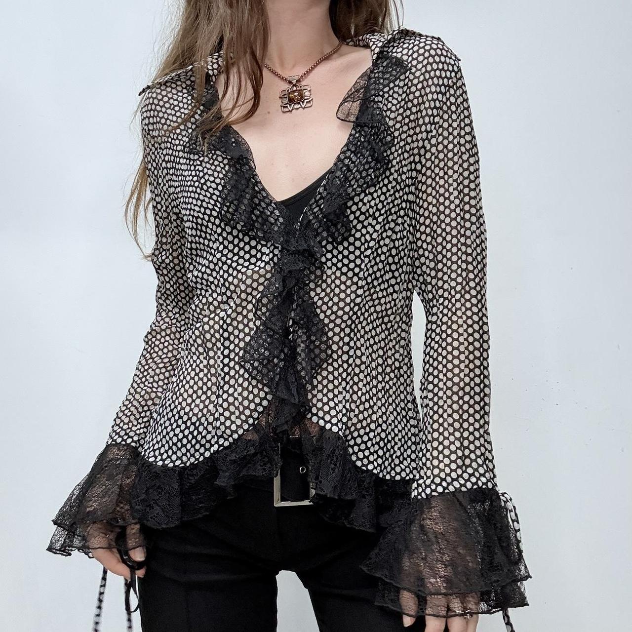 Sheer crinkle polka dot shirt