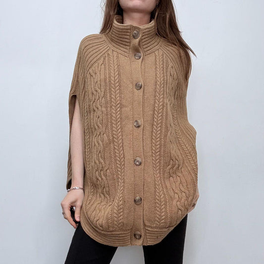 Tan cable knit cape cardigan