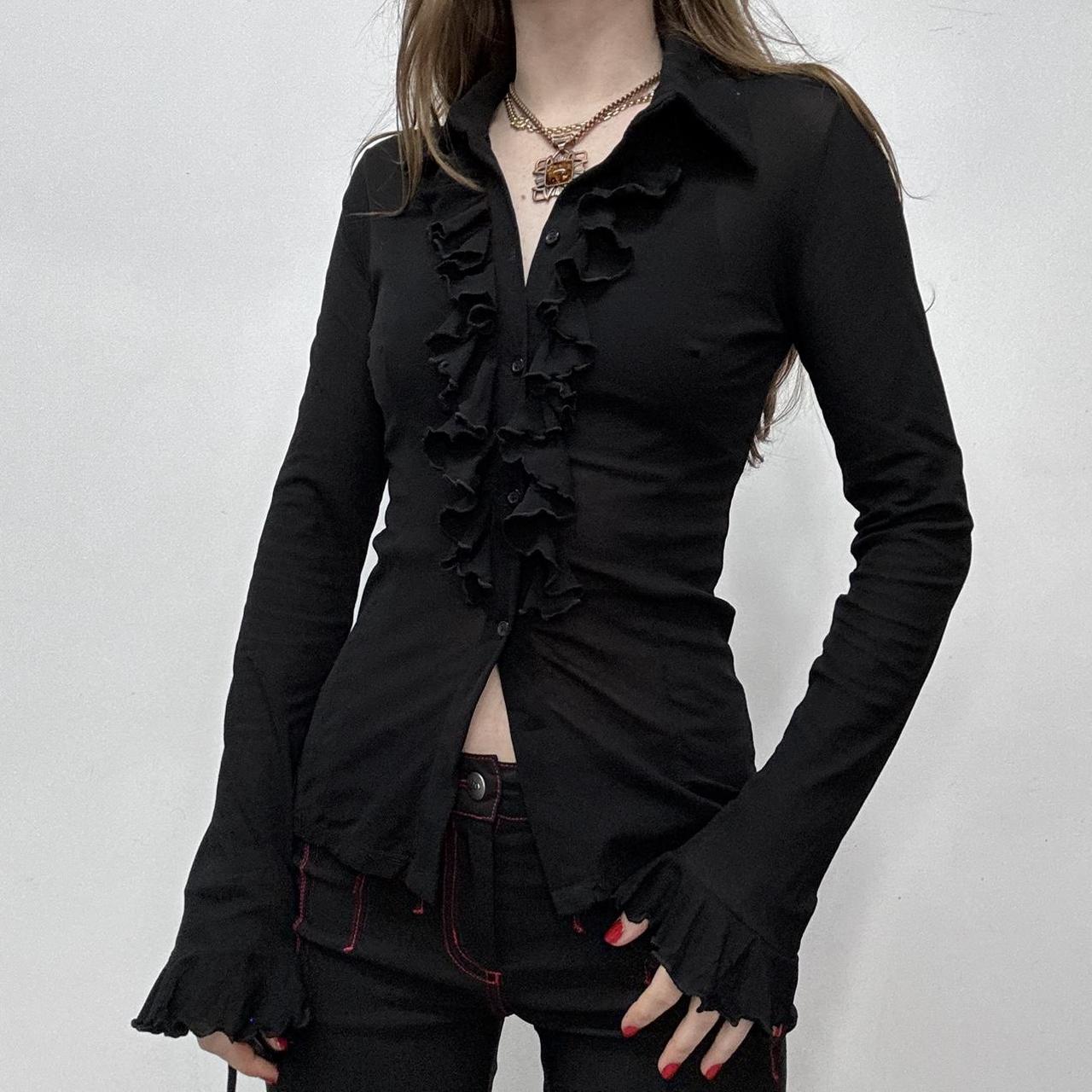 Black ruffle stretch shirt