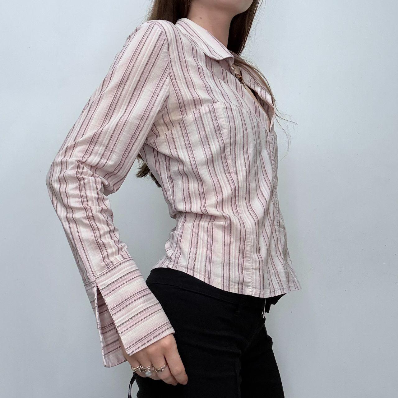 Pink hook and eye pinstripe shirt