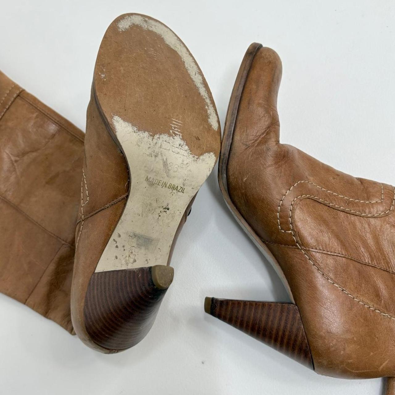 Tan leather pointed toe heel boots