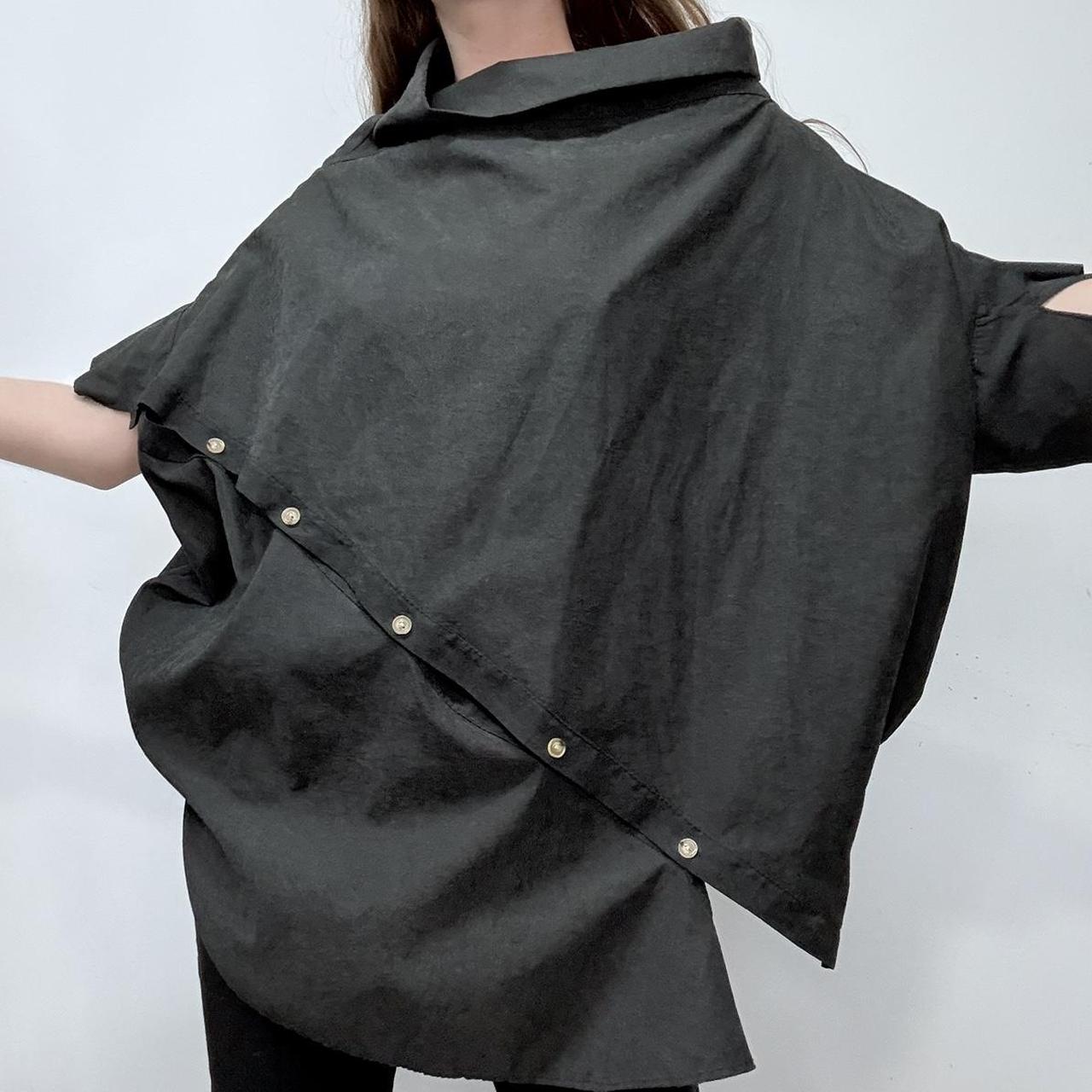 Black structured studded draped asymmetric shirt