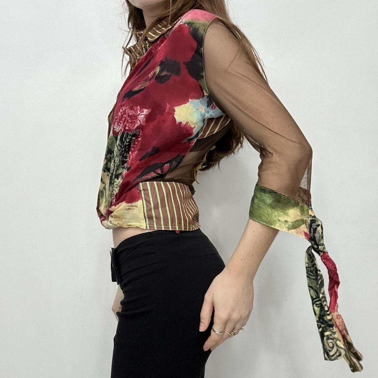 Save the Queen graphic mesh flared shirt