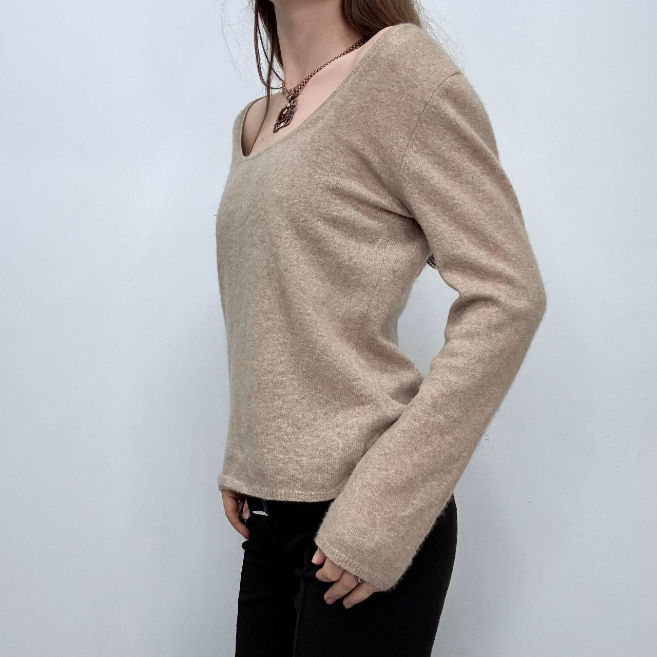 Tan cashmere wide neck jumper