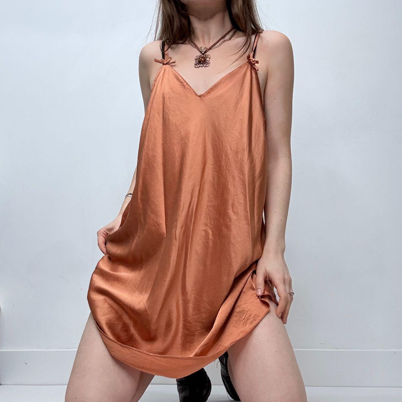 Tan flared silk mini cami slip dress