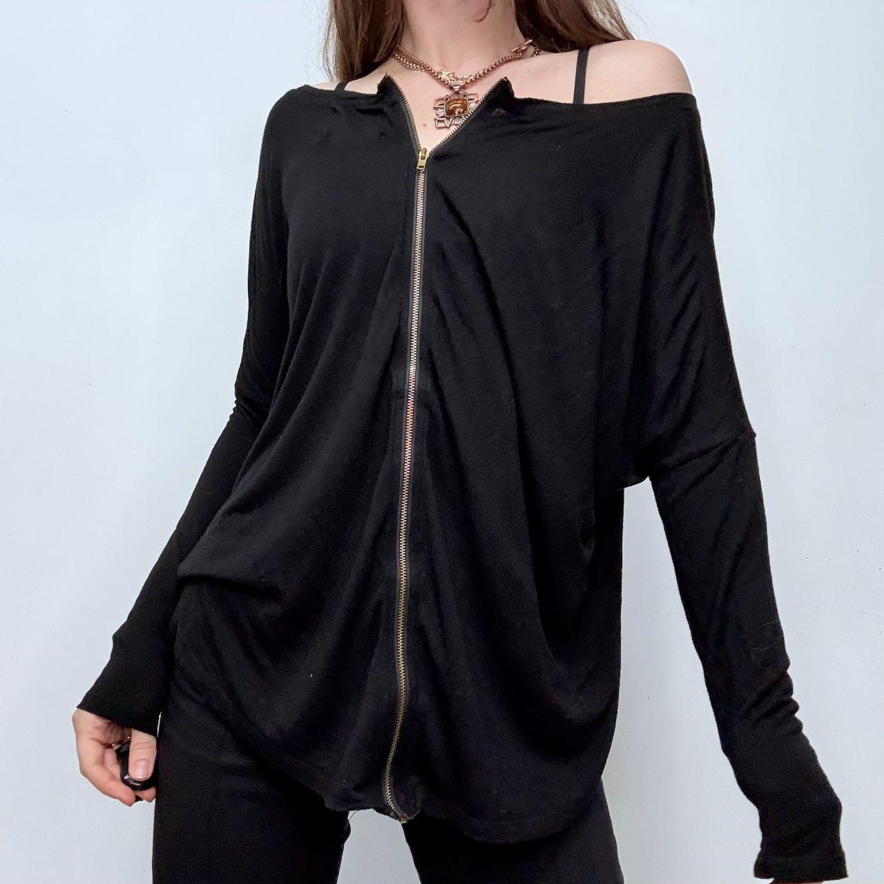 Black slouchy zipped wide neck top