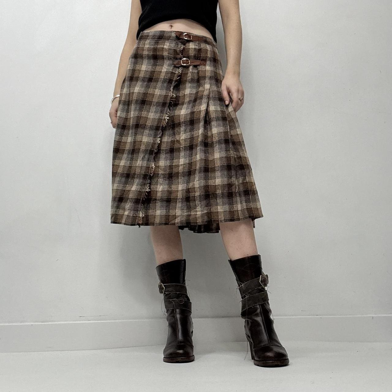Tartan checked wrap midi skirt