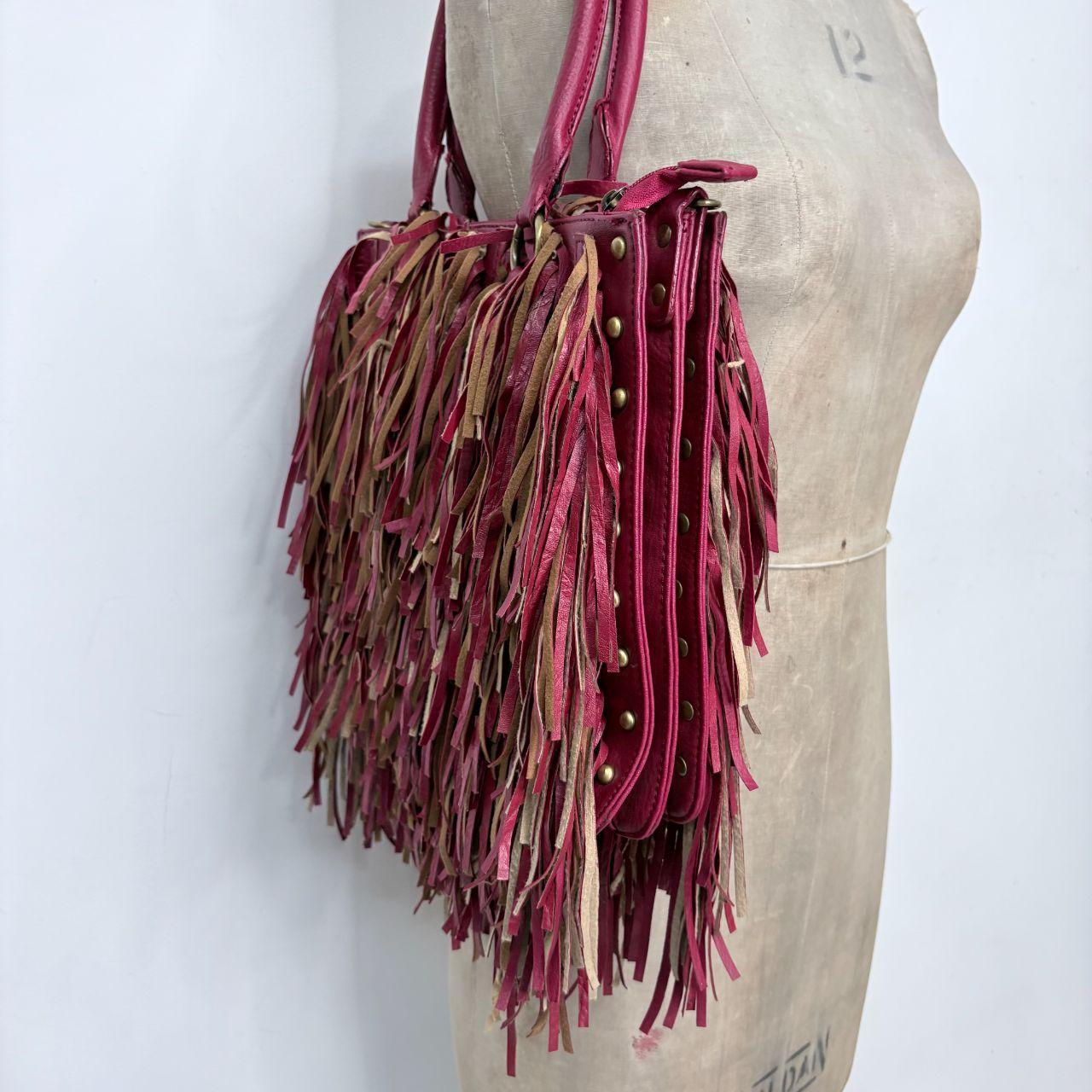 Red leather fringe bag