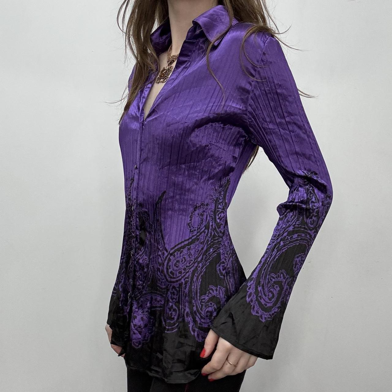 Purple satin crinkle flared shirt