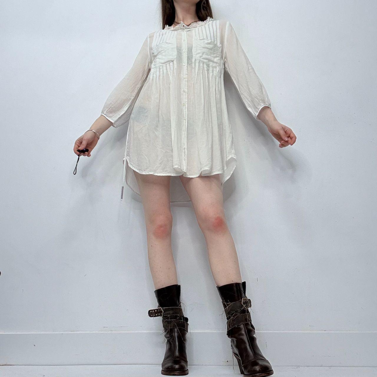 Cream white pleated shirt dress