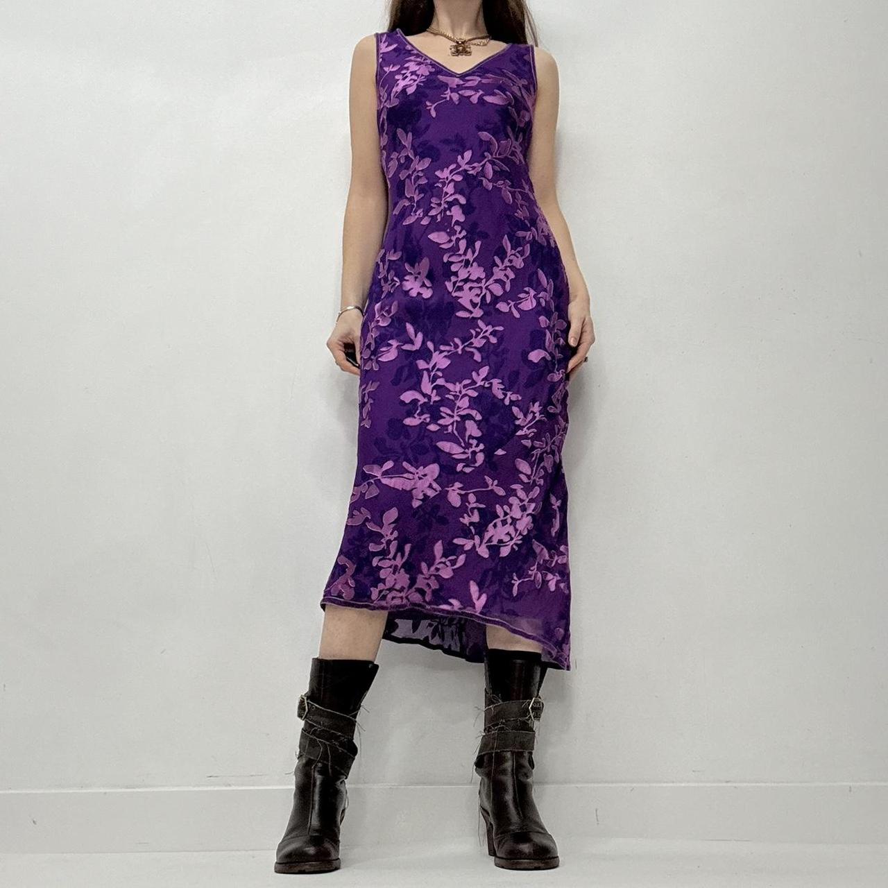 Silk bias cut floral embossed midi dress