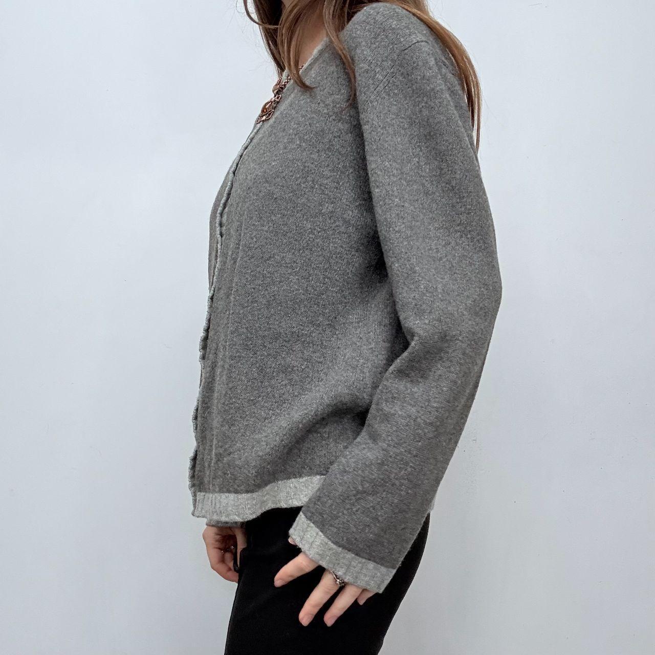 Grey wool slouchy crew neck cardigan