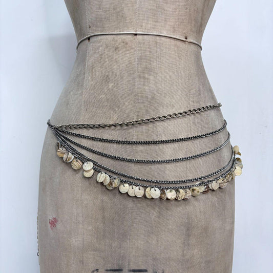 Draped silver coin cop copine waist chain