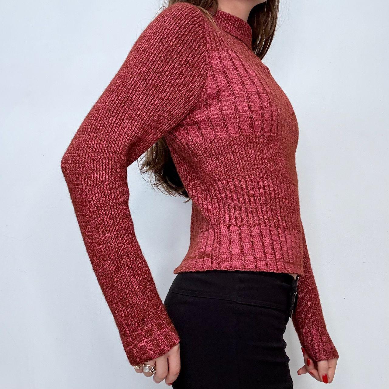 Ribbed brown pink knitted chunky jumper