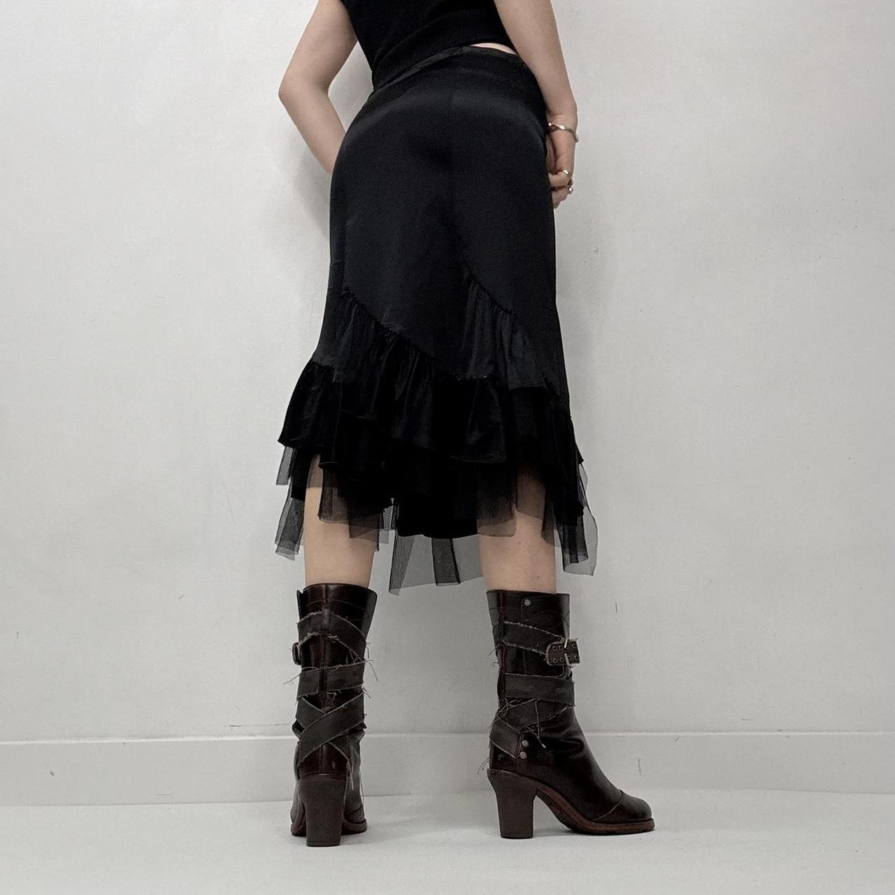 Black satin mesh ruffle skirt