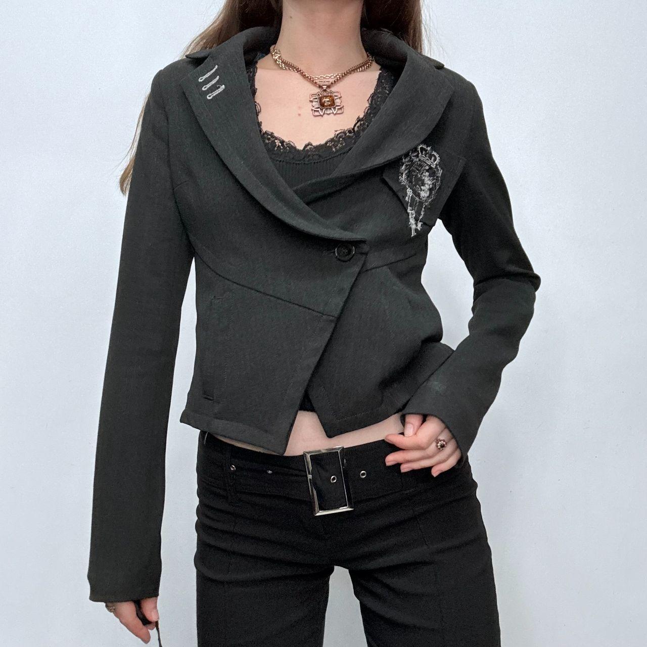 Flared asymmetric grey suit jacket