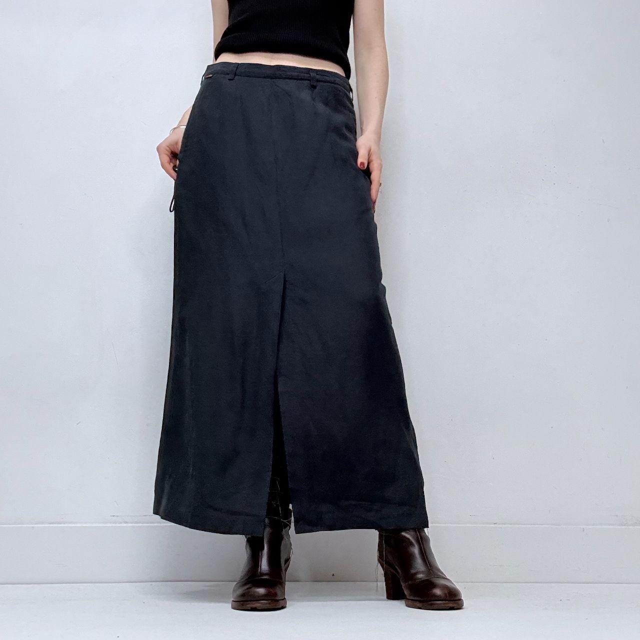 Navy linen slit maxi skirt