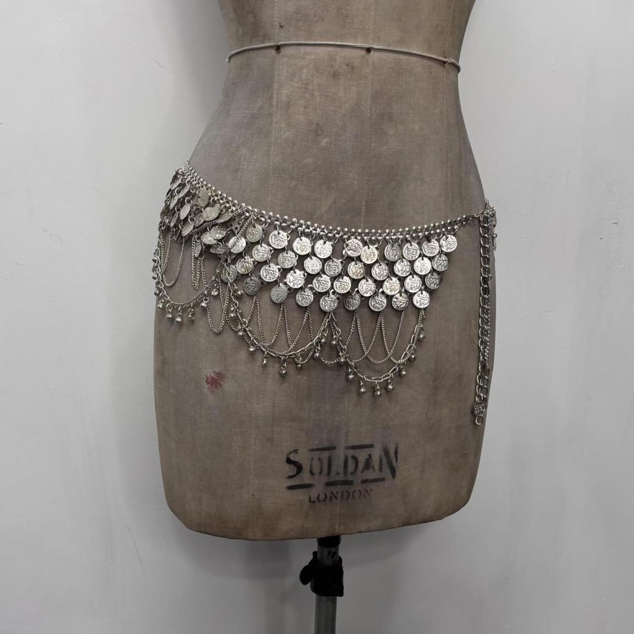 Silver coin draped chain belt