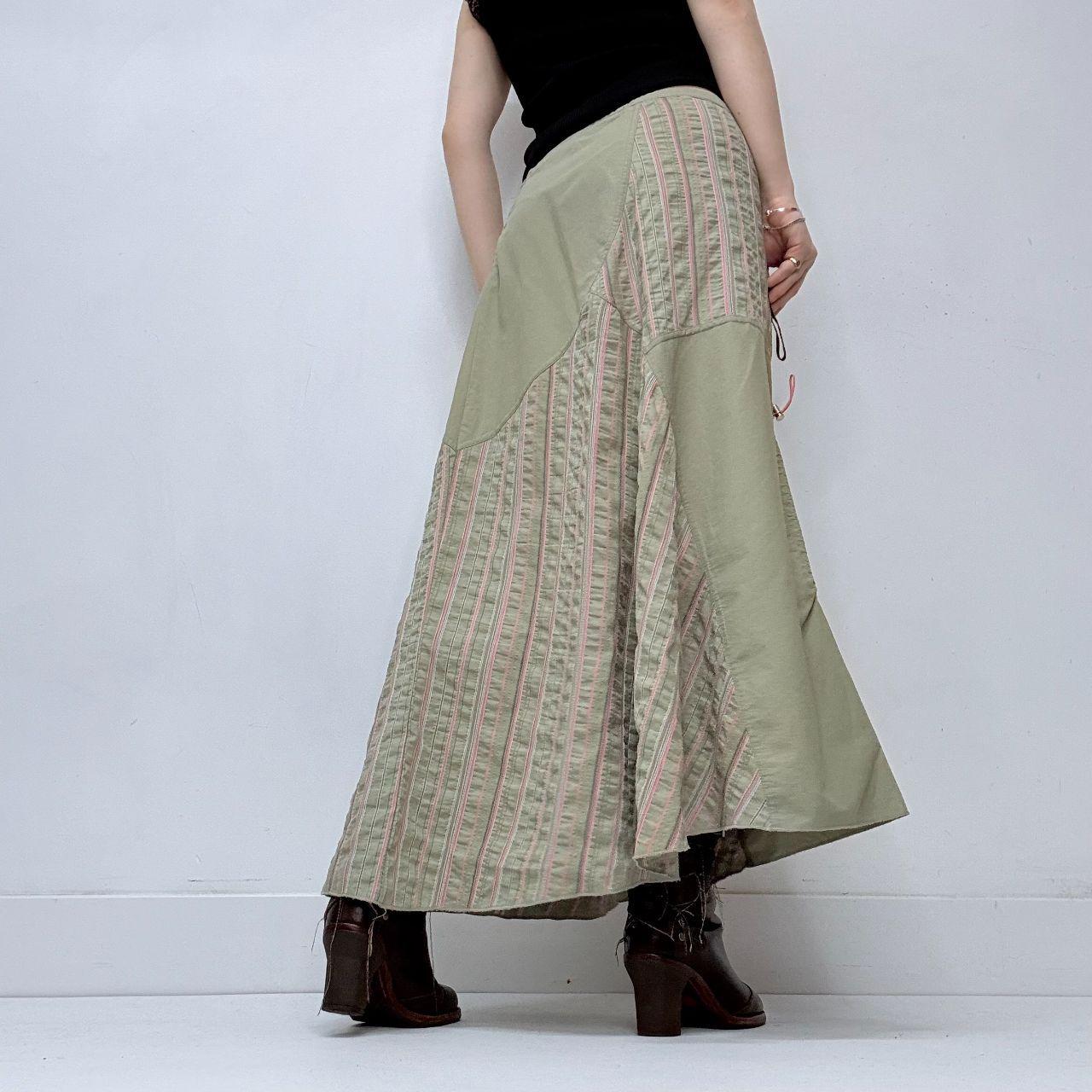 Green and pink asymmetric pinstripe a-line skirt