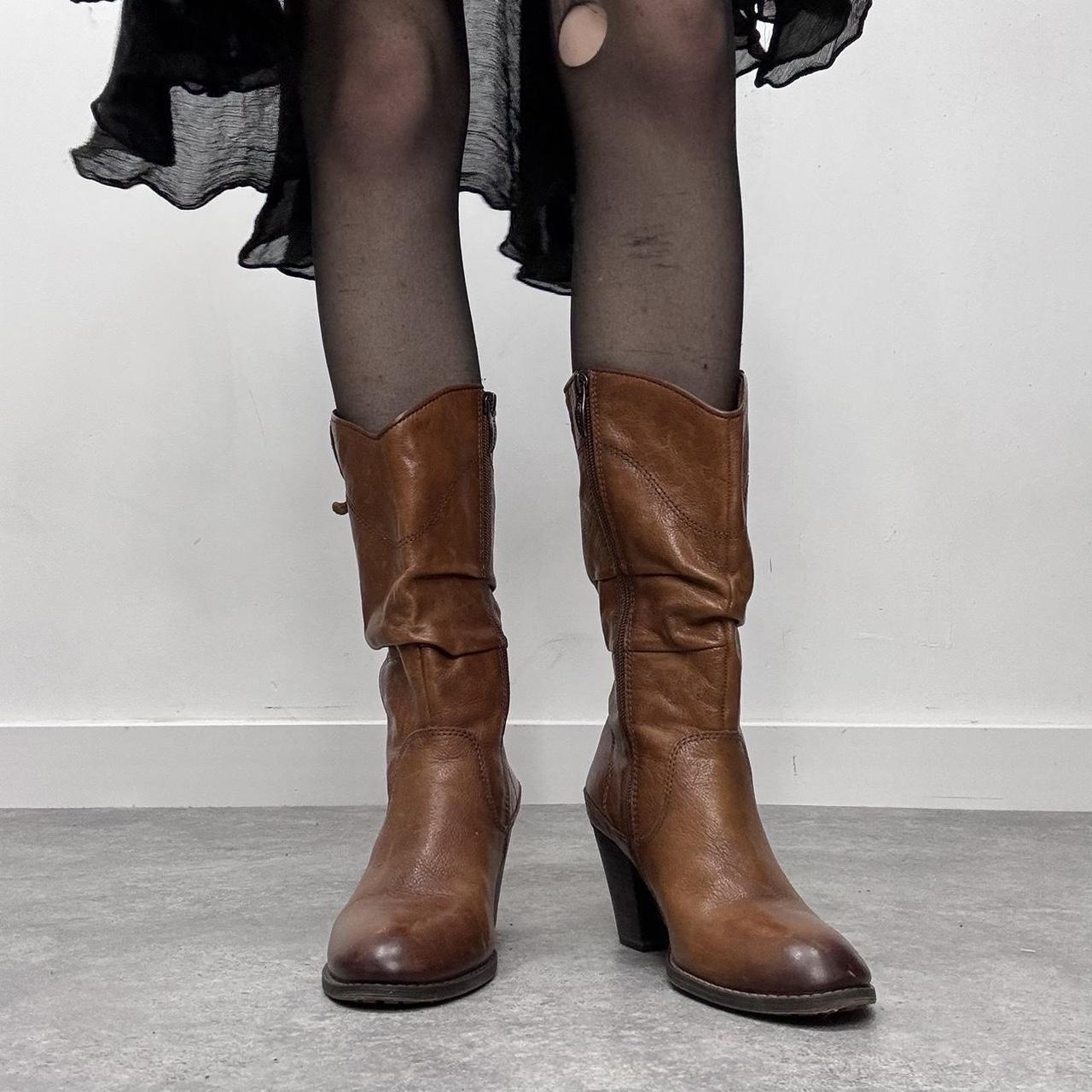 Tan leather slouchy campus boots
