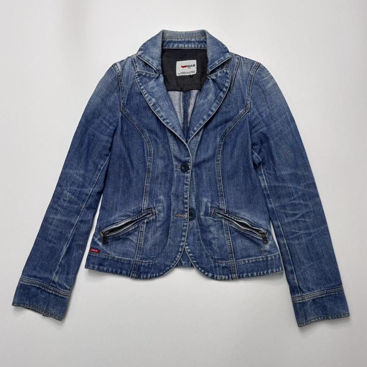 Distressed denim blazer jacket