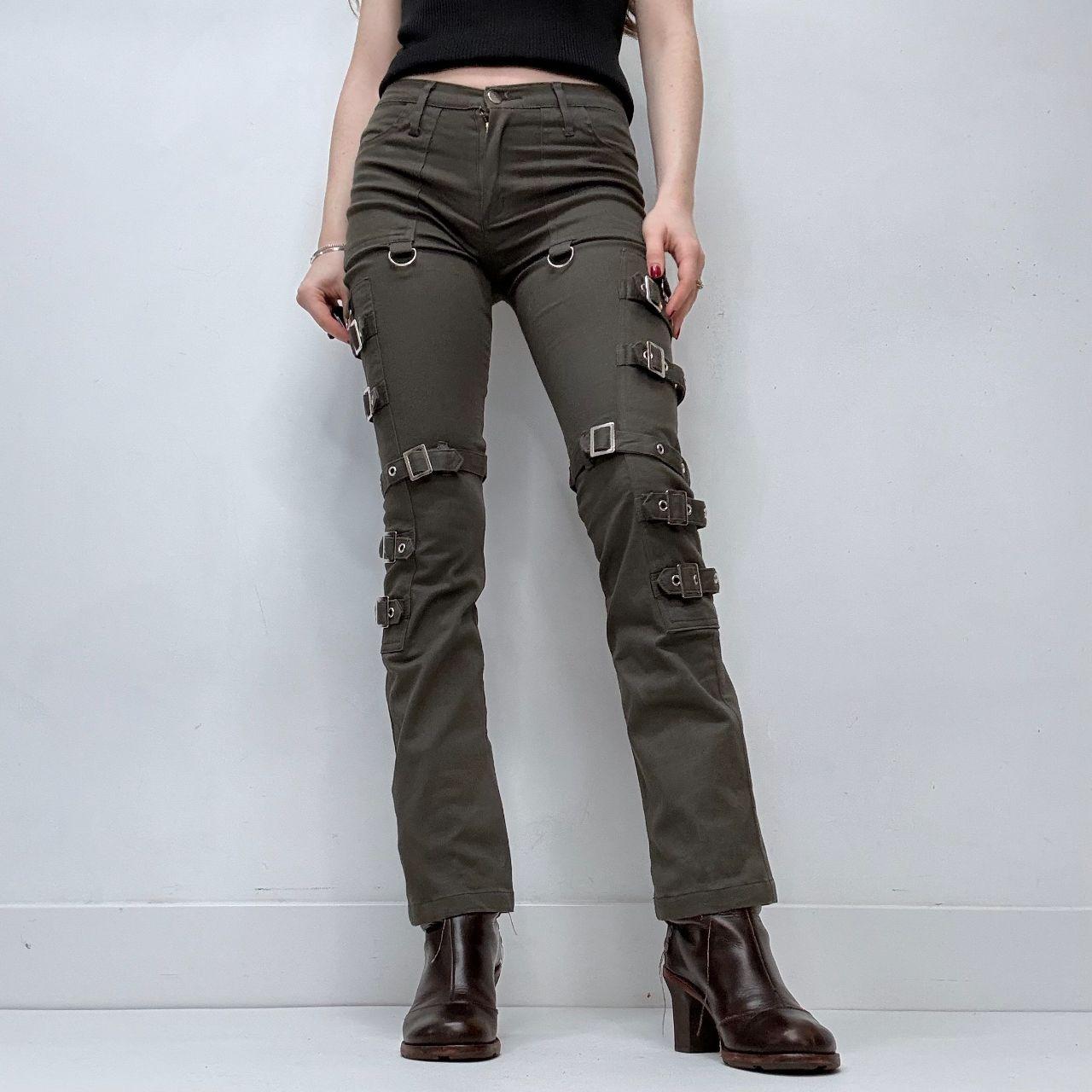 Khaki utility belted buckle trousers