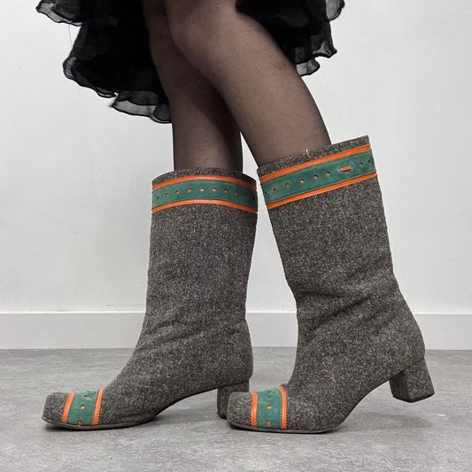 Square toe tweed boots