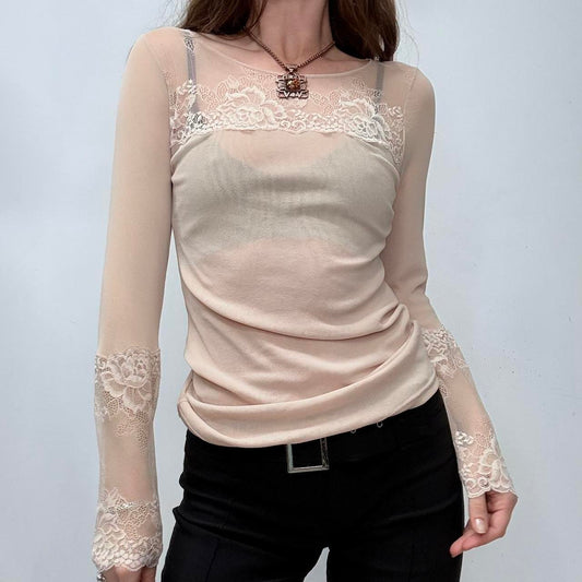 Sheer lace long sleeve lingerie top
