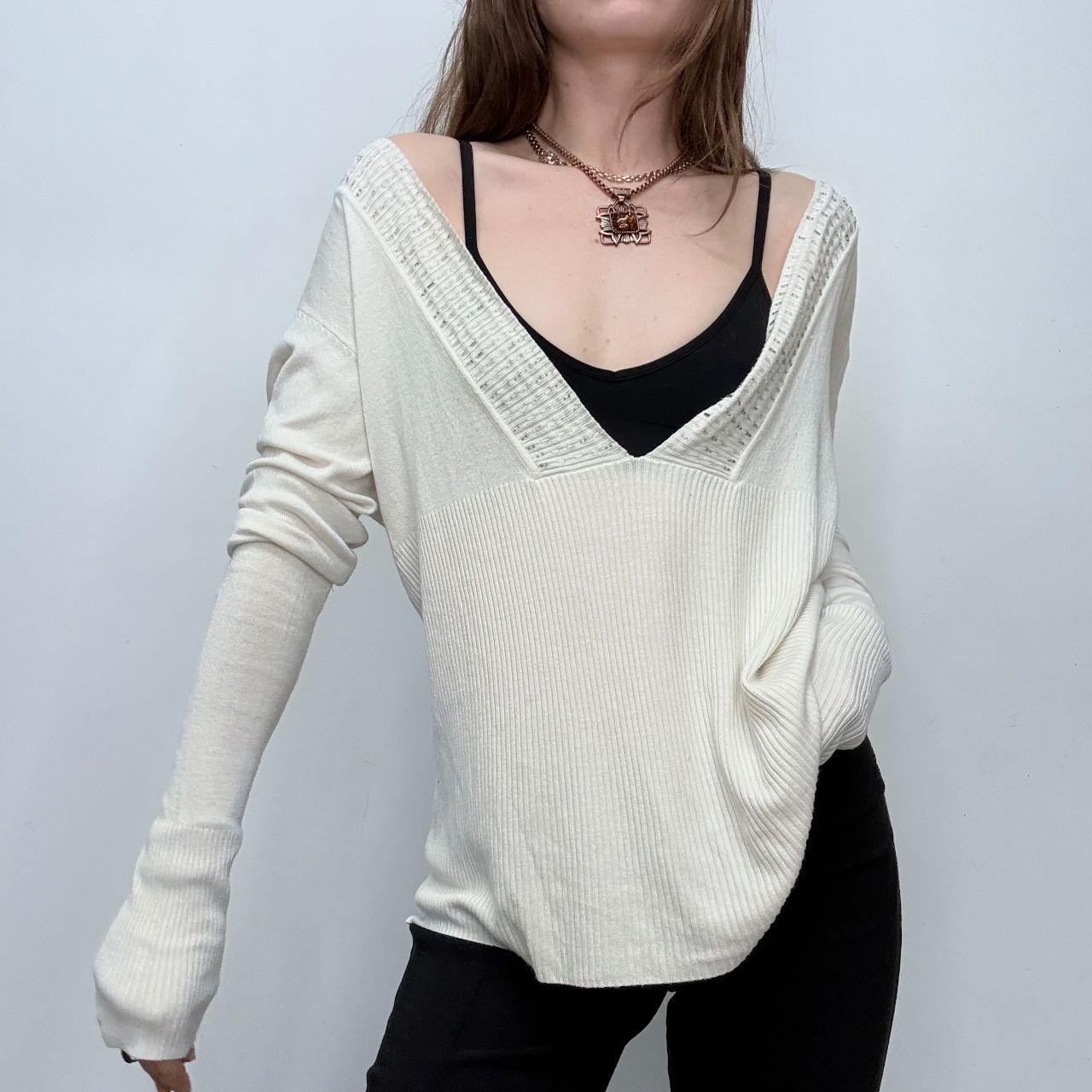 Cream knitted beaded neck slouchy jumper