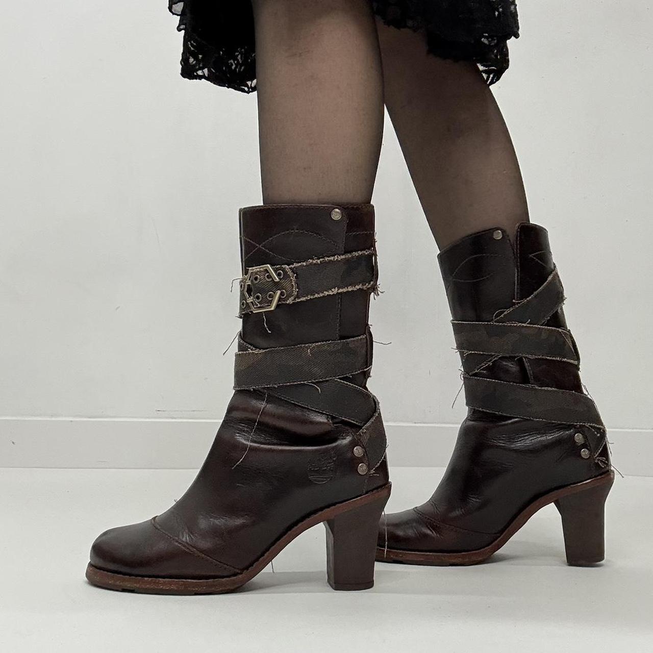 Brown leather distressed wrap grunge boots