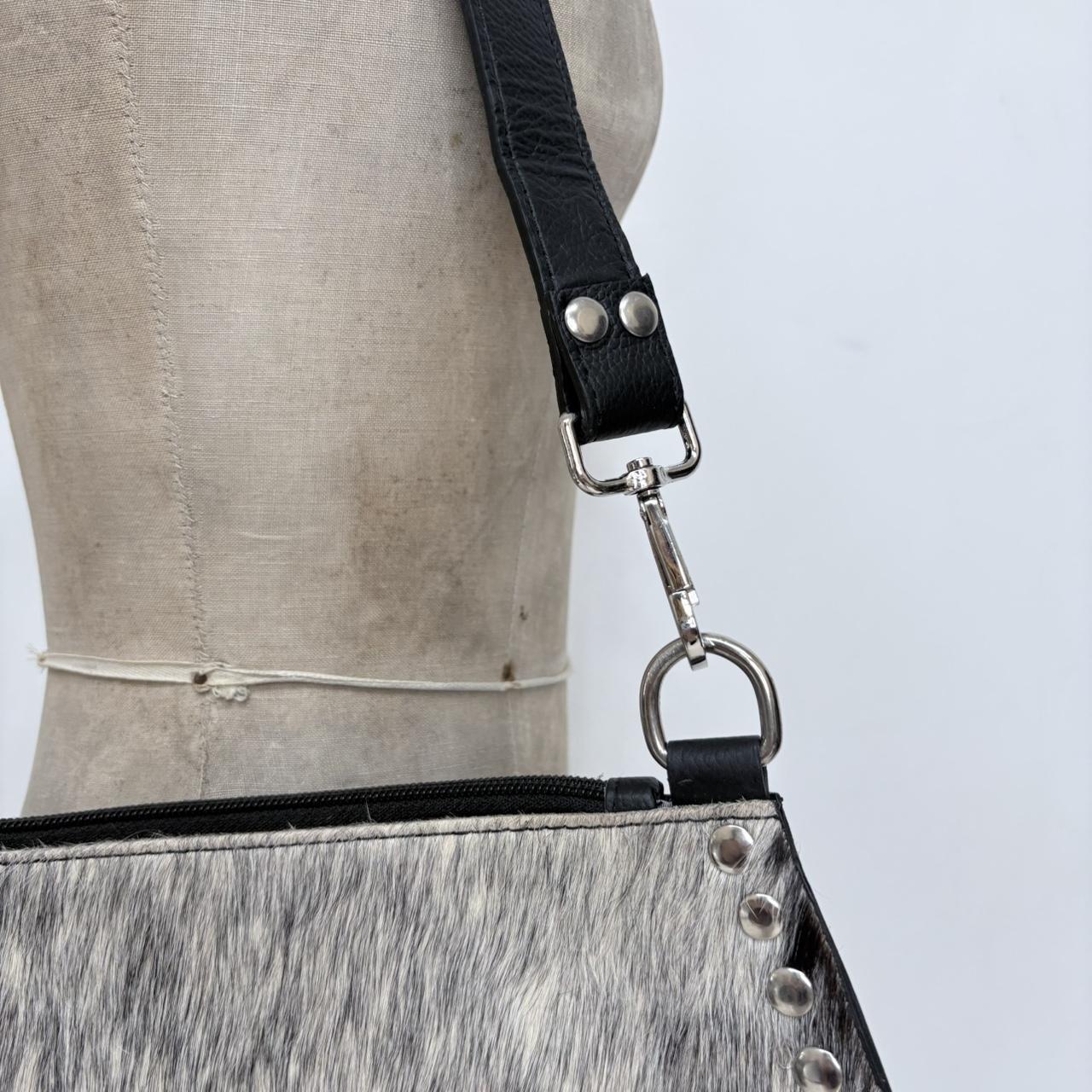 Pony hide studded cow shoulder bag