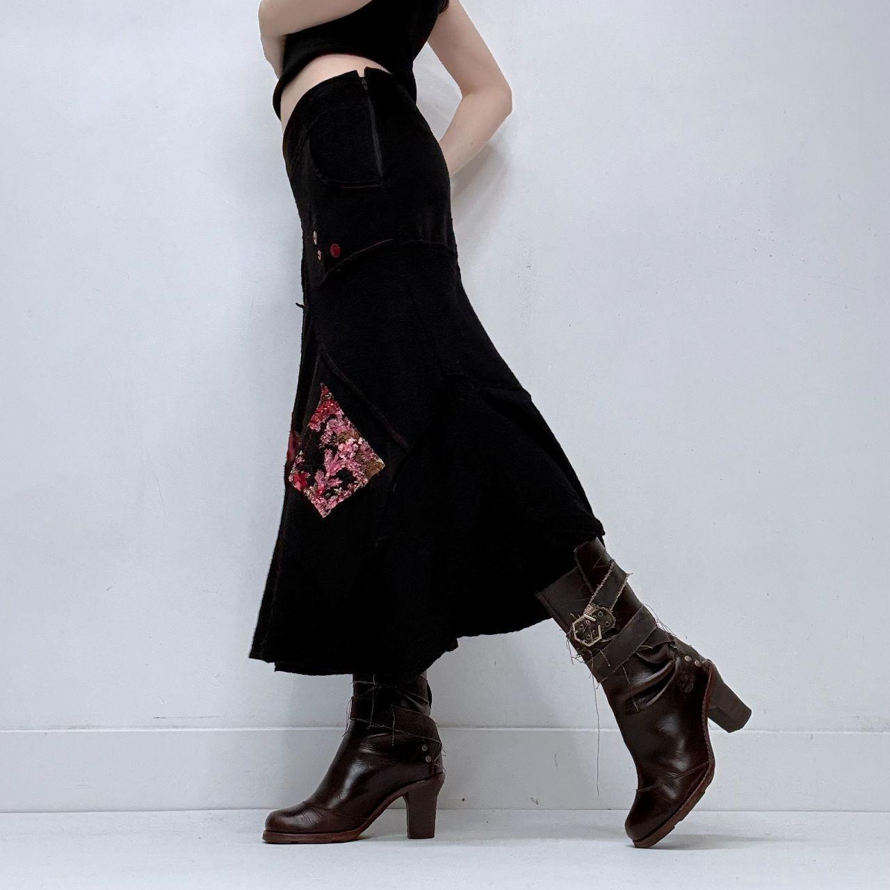 Black applique floral skirt