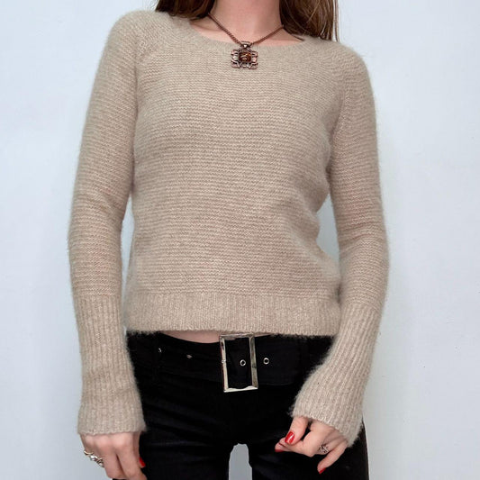 Tan cashmere ribbed knit jumper