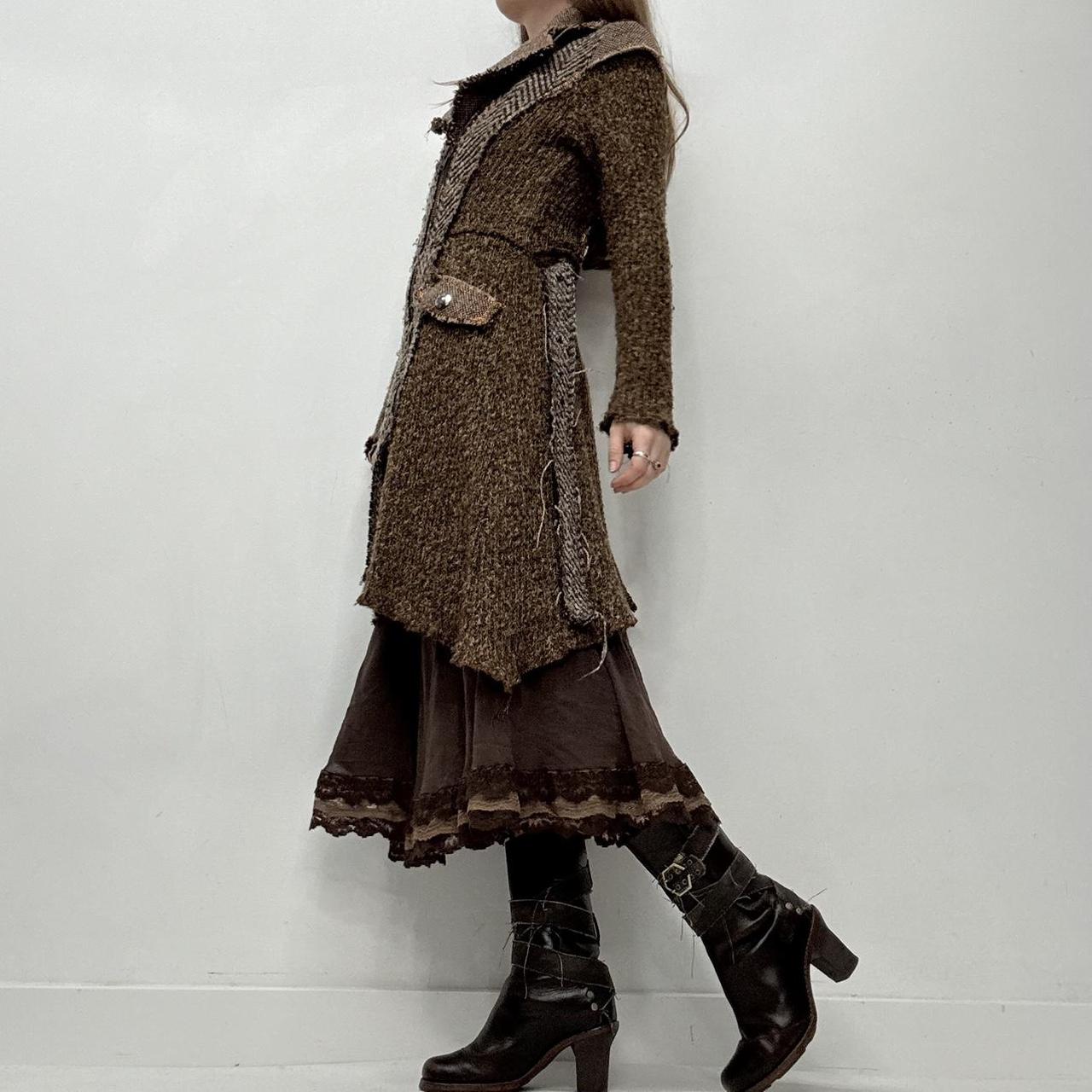 Brown knitted grunge tweed trench