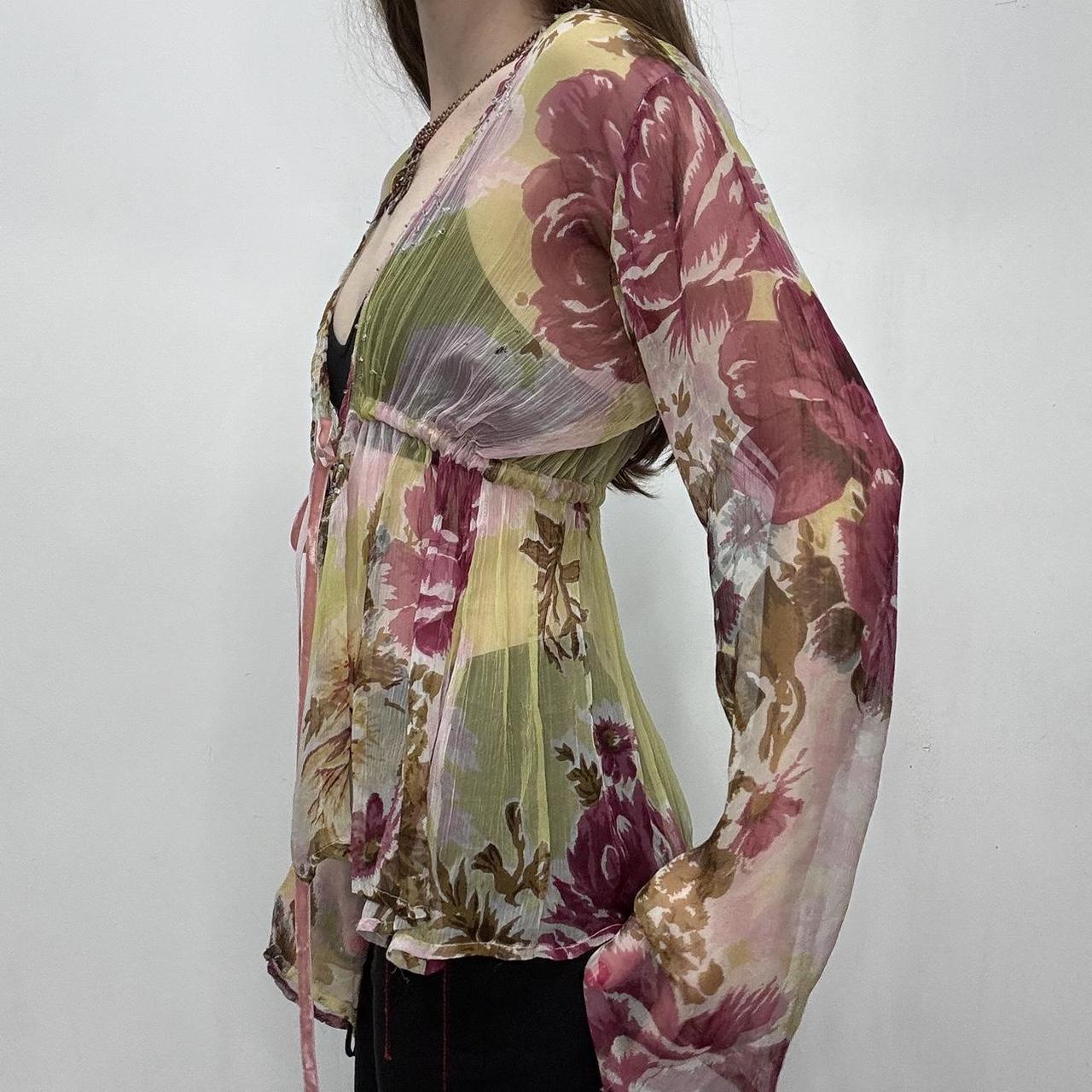 Sheer floral floaty flared shirt