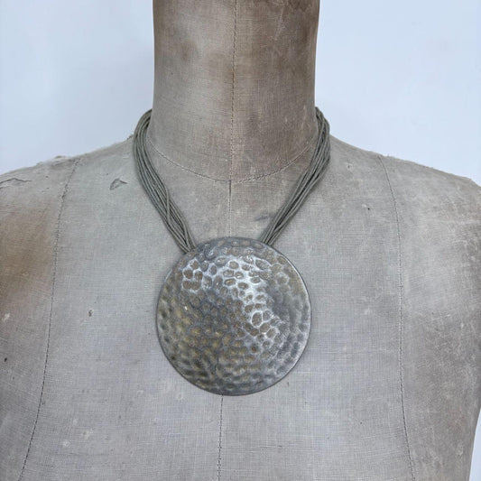 Chunky oversized hammered metal necklace