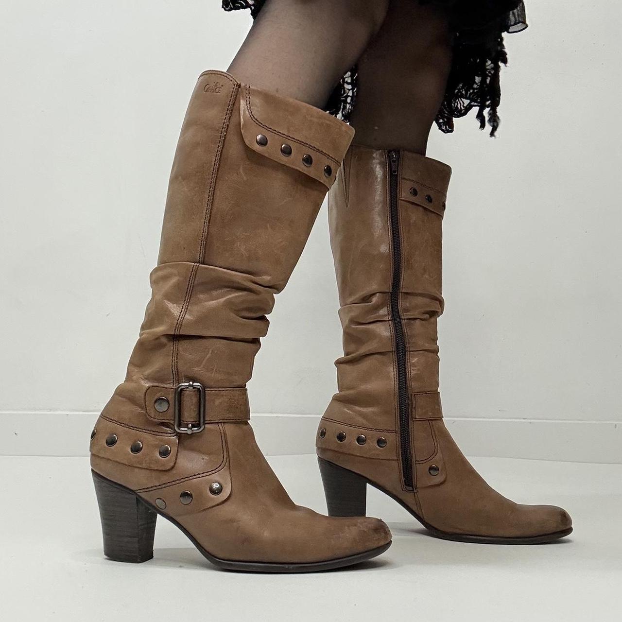 Tan leather studded boots