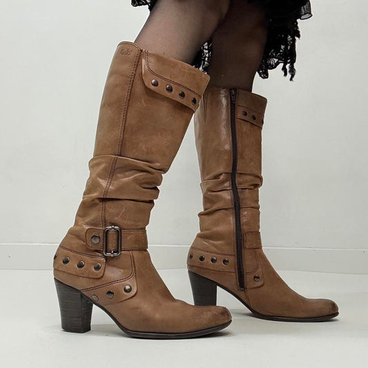 Tan leather studded boots