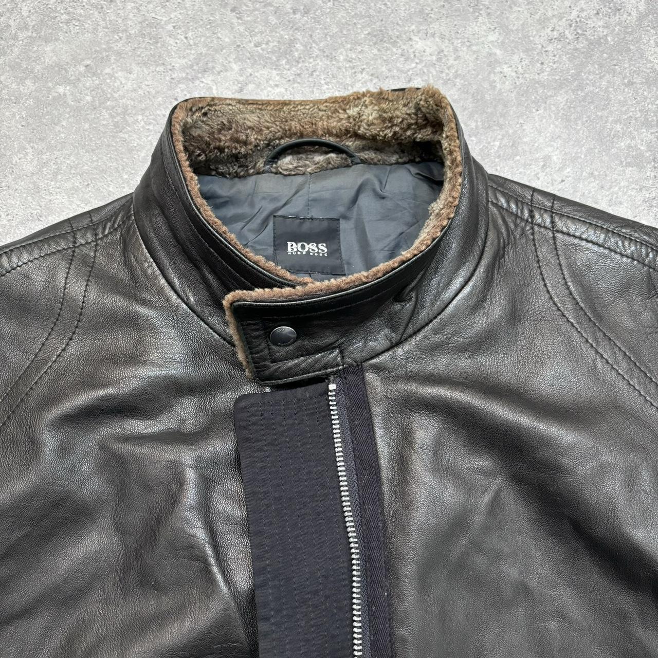 Oversized black leather Aviator jacket
