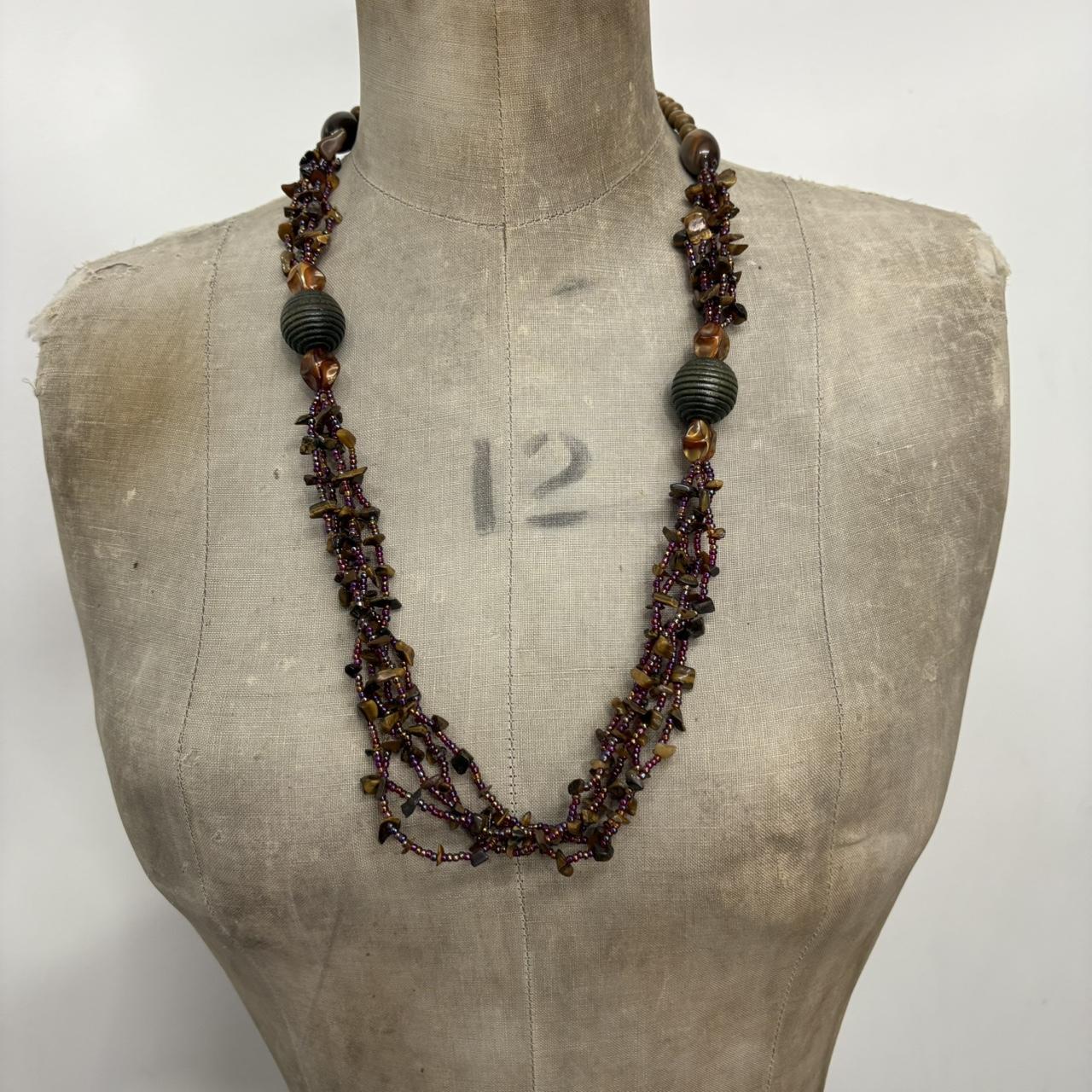 Long layered beaded gem necklace