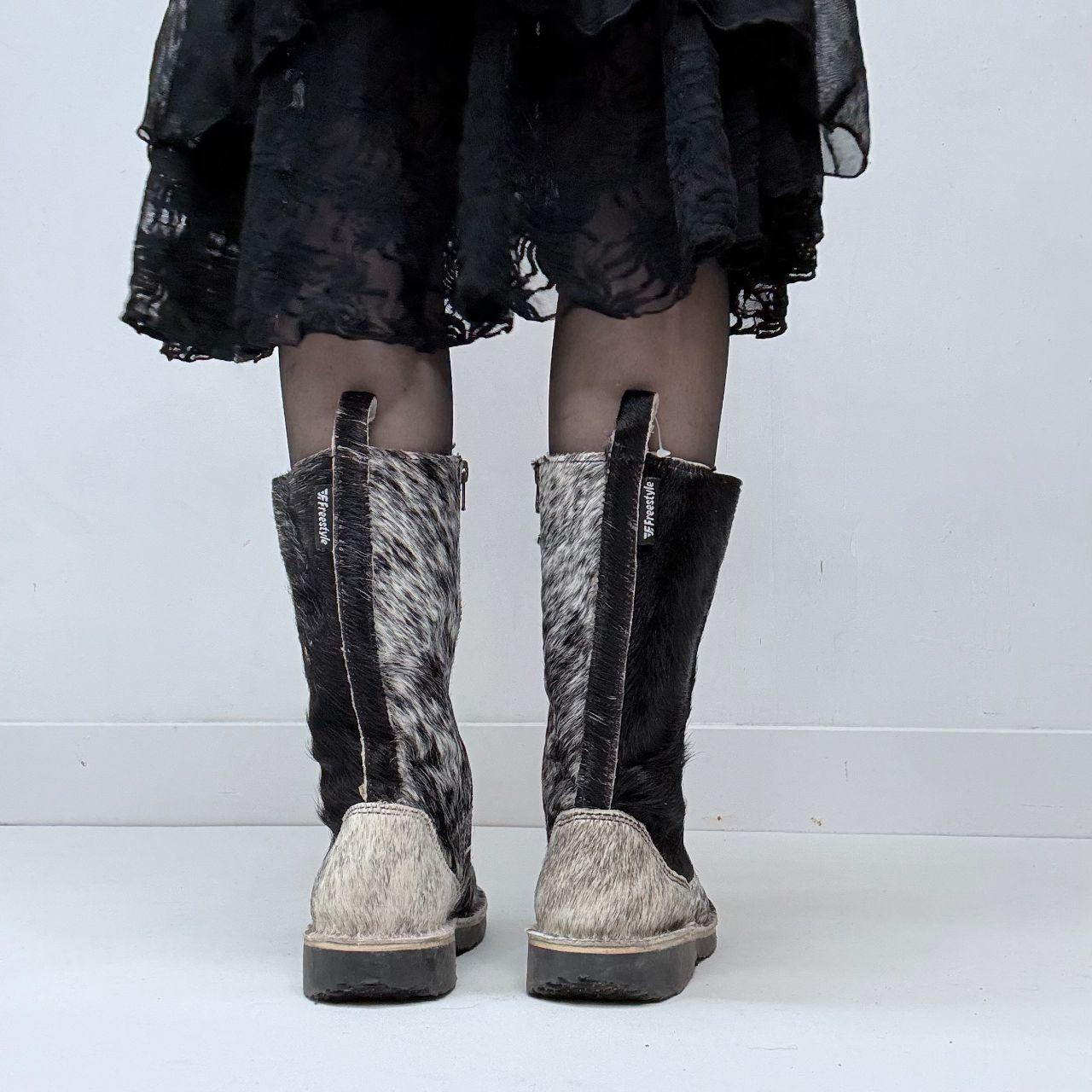 Cow hide pony hair boots