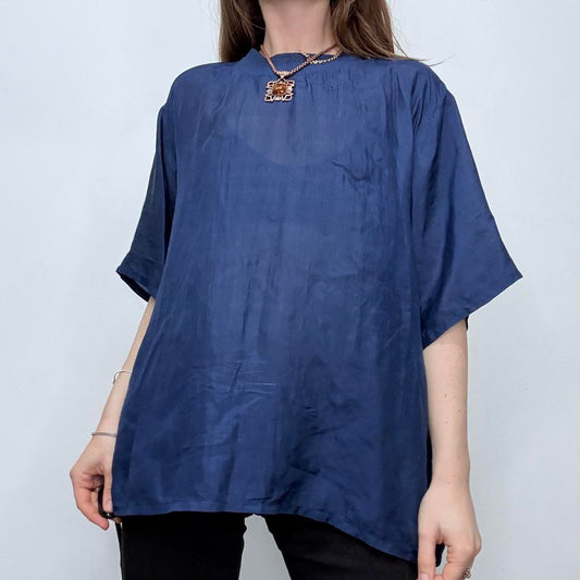 Blue silk slouchy top blouse