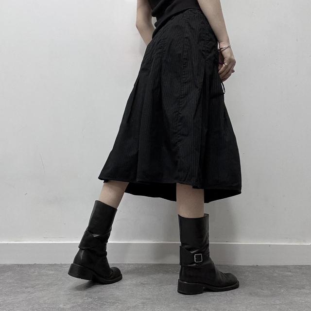 Black pinstripe pleated midi skirt