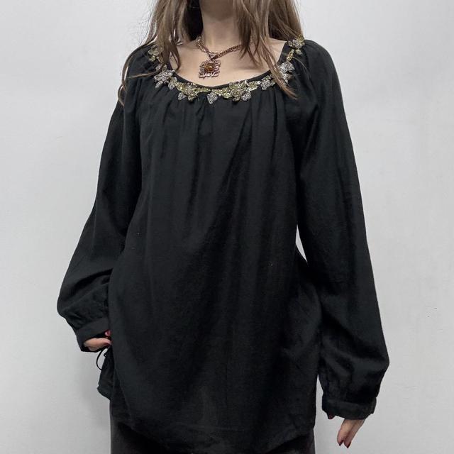 Black puff flared floaty  shirt