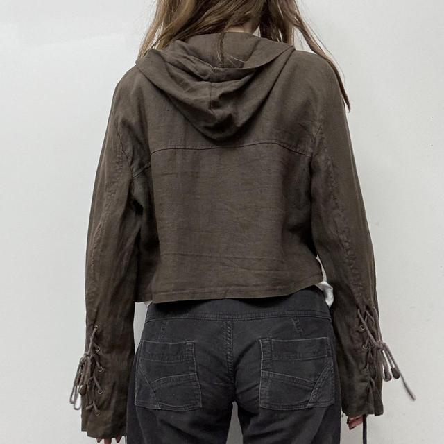 Brown cropped hooded bomber jacket