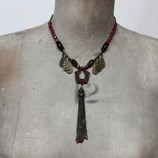 Boho hammered metal chain necklace
